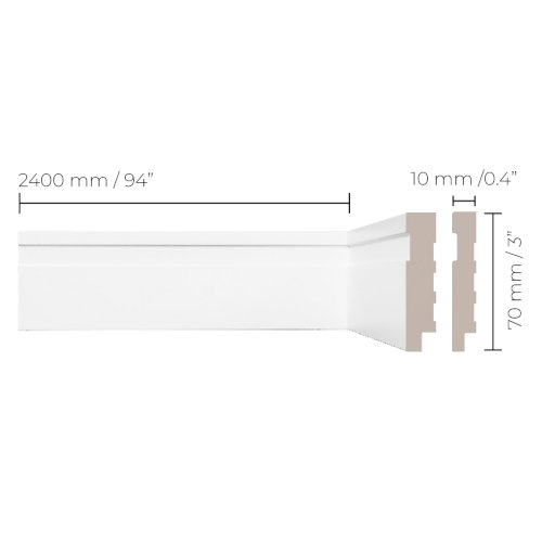 RODAPÉ BRANCO FRISADO 2400 X 10 X 70 MM